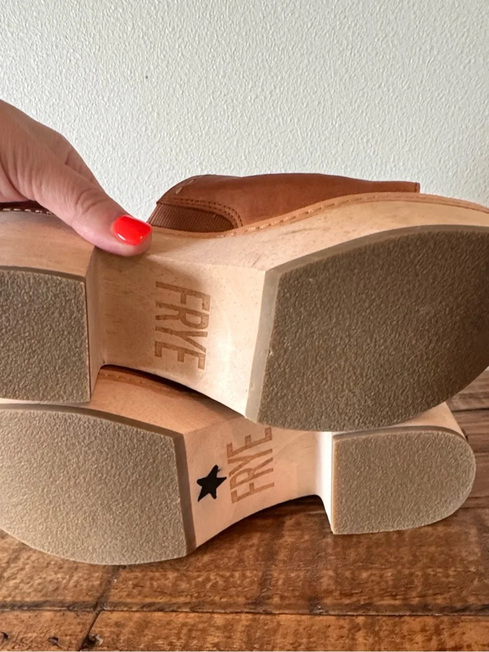 Frye Hazel Cognac Leather Platform Slide Sandals